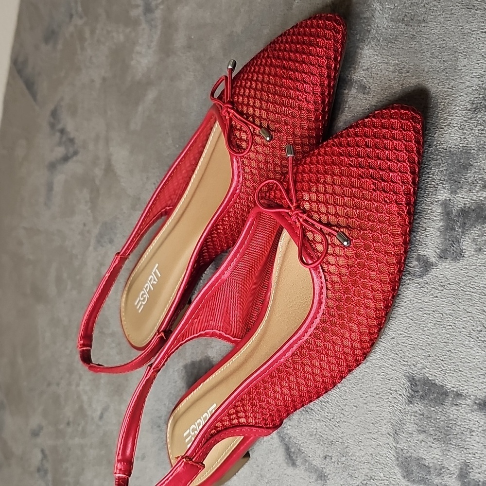 Esprit Red Sling Flats with  Bow No Size 10" Sole